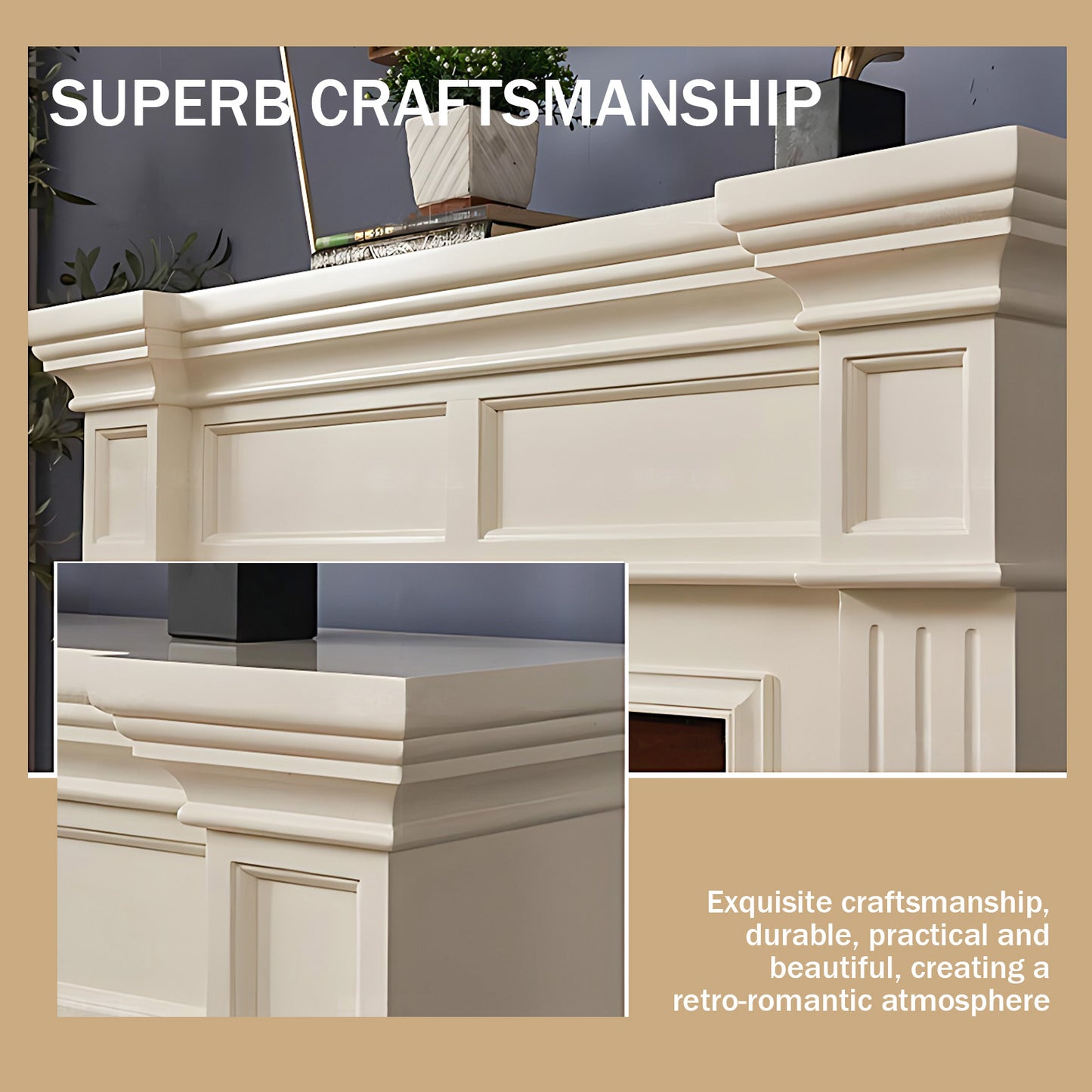 Aihm-Lon White Decorative Electric Fireplace Inserts with Fake Flame 47.24"-70.86"