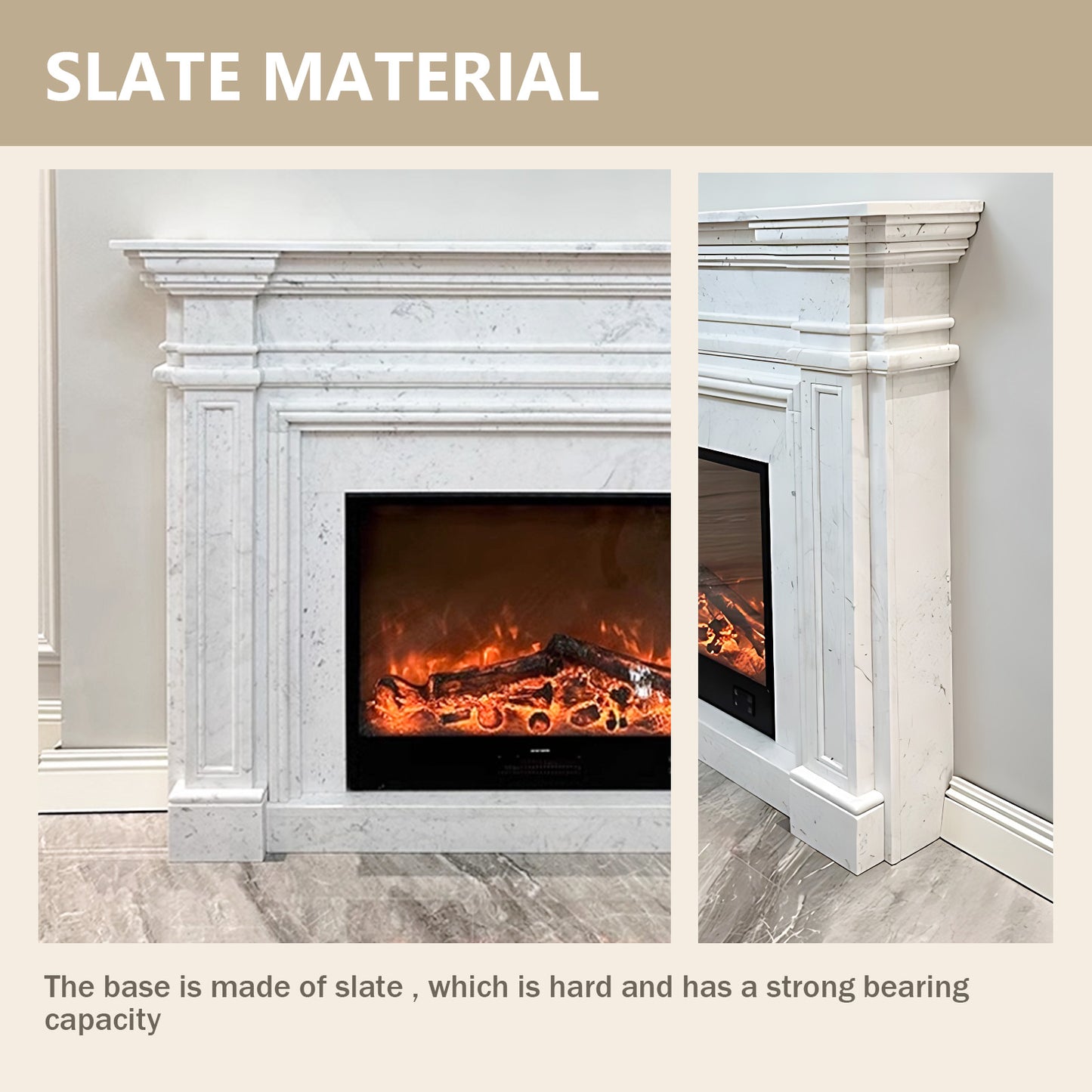 Aihm-Lon White Electric Fireplace with Decorative Inserts 51.18"-62.99"