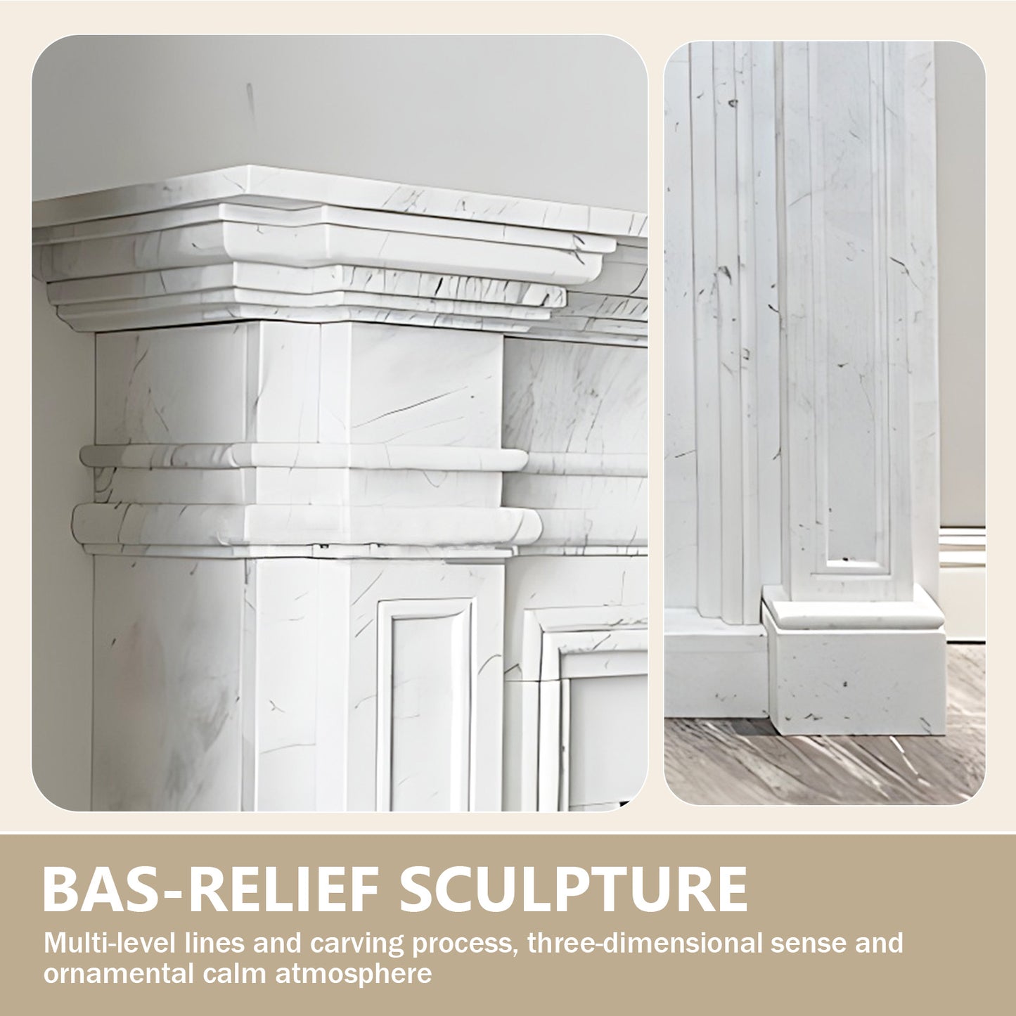 Aihm-Lon White Electric Fireplace with Decorative Inserts 51.18"-62.99"