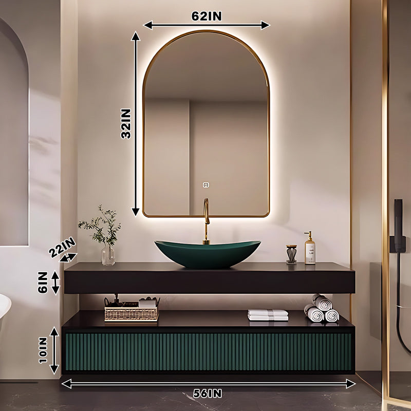 36"- 68" Modern Mounted Bathroom Vanity Set with Single Green Sink And Oval Mirror