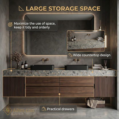 60''-96'' Double Bathroom Vanity with Sink Modern Vanities Narrow Vertical Slats Large