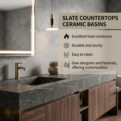 72''-96'' Double Bathroom Vanity with Sink Dark-Walnut Modern Floating Basin Open