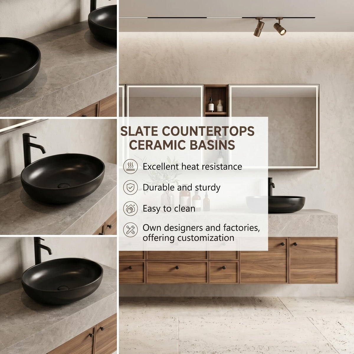 60''-96'' Double Bathroom Vanity with Sink Modern Floating Warm Wood Grain Spacious Storage