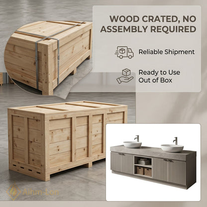60''-96'' Double Bathroom Vanity with Sink Ribbed Doors Open Central Storage