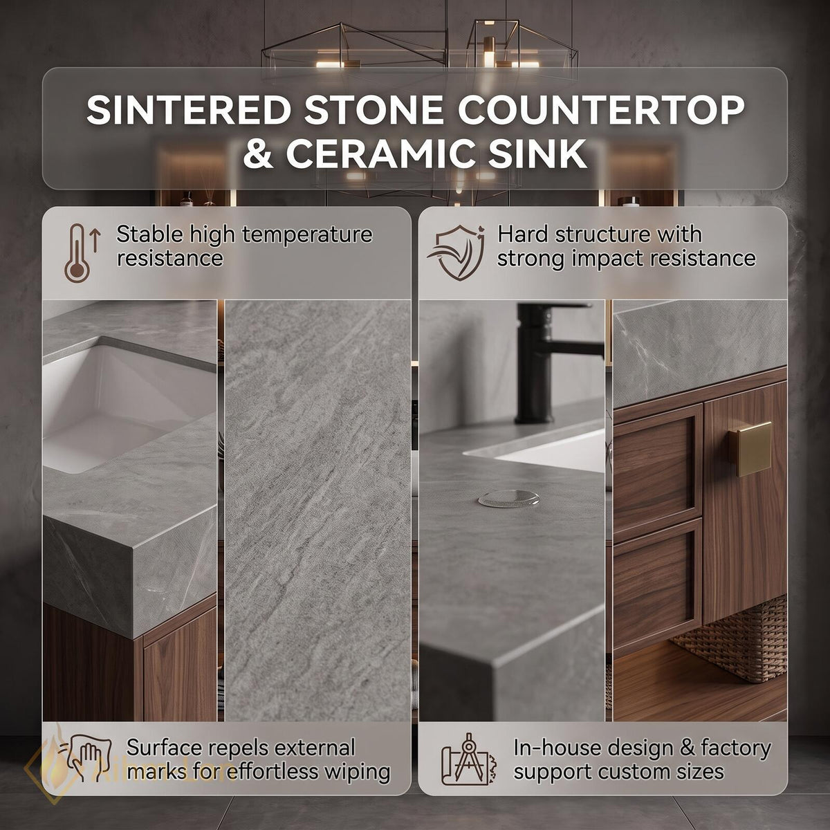 36''-110'' Floating Bathroom Vanity with Sink Dark Wood Finish Spacious Side Storage