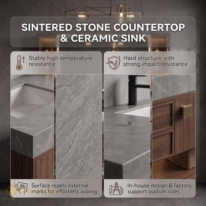36''-110'' Floating Bathroom Vanity with Sink Dark Wood Finish Spacious Side Storage