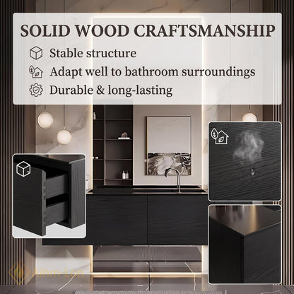 36''-110'' Double Bathroom Vanity with Sink Modern Sleek Dark Finish Spacious Shelving