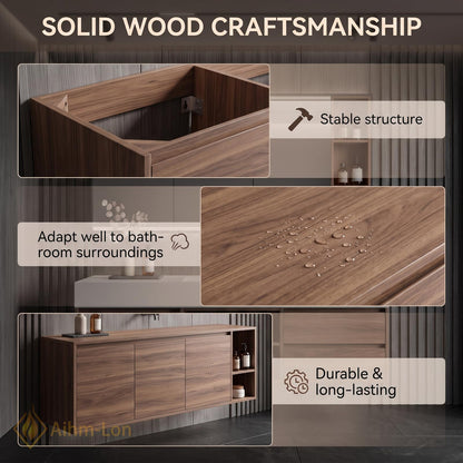 36''-110'' Bathroom Vanity with Sink Floating Streamlined Drawers Dark Wood Finish