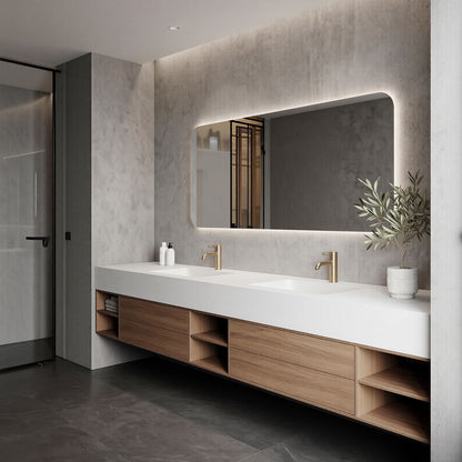 60''-96'' Floating Bathroom Vanity with Sink Minimalist Frame Solid Wood Cabinet Shelving