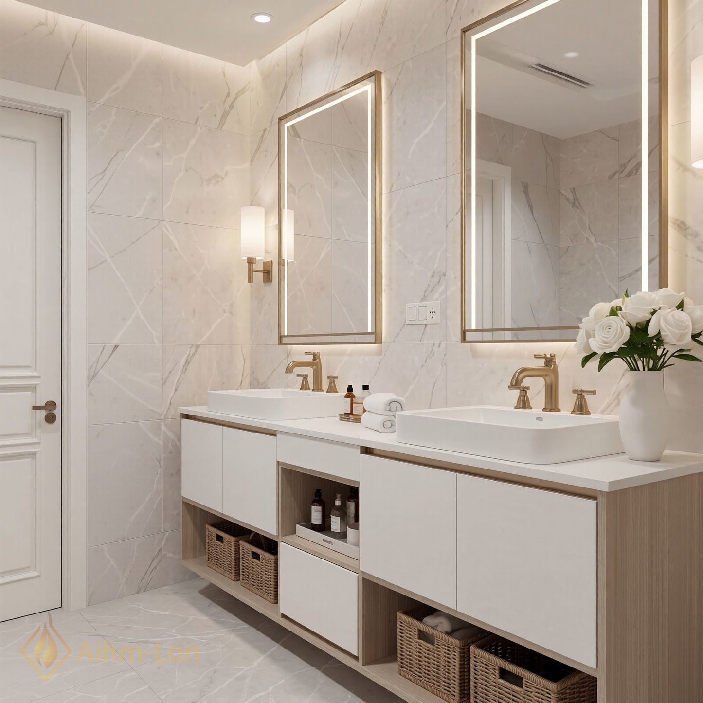 70''-96'' Double Bathroom Vanity with Sink Rectangular Basin Soft Close Doors Open Storage Cabinet