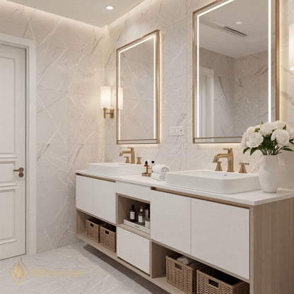 70''-96'' Double Bathroom Vanity with Sink Rectangular Basin Soft Close Doors Open Storage Cabinet
