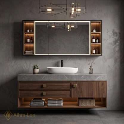 36''-110'' Floating Bathroom Vanity with Sink Dark Wood Finish Spacious Side Storage