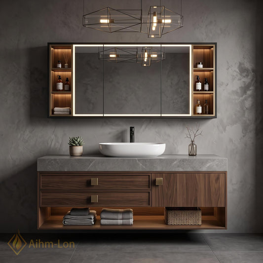 36''-110'' Floating Bathroom Vanity with Sink Dark Wood Finish Spacious Side Storage