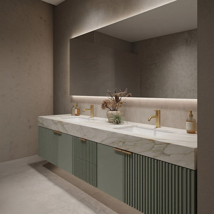 60''-96'' Modern Bathroom Vanity with Sink Double Sink Vertical Fluted Marble Pattern Cabinet