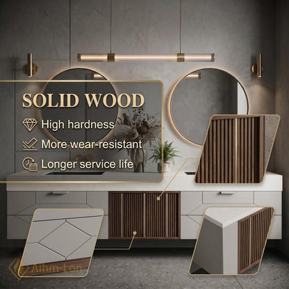 60''-96'' Double Bathroom Vanity with Sink Wood Modern Floating Drawers Slatted-Panel
