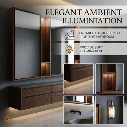 78''-96'' Modern Bathroom Vanity with Sink Triple Dark Walnut Grey Open Shelving Drawers