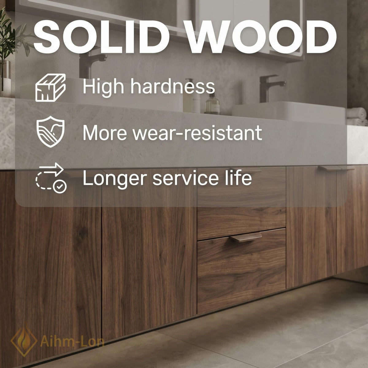 72''-96'' Double Bathroom Vanity with Sink Floating Double Dark Wood Finish Featuring