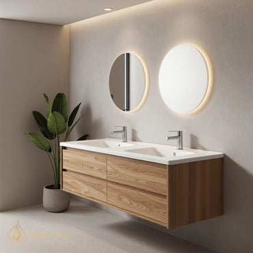 60''-96'' Modern Bathroom Vanity with Sink Floating Light Wood Undermount Deep Drawers