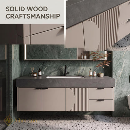 36''-110'' Double Bathroom Vanity with Sink Wall-Mounted Fluted Panel Detail