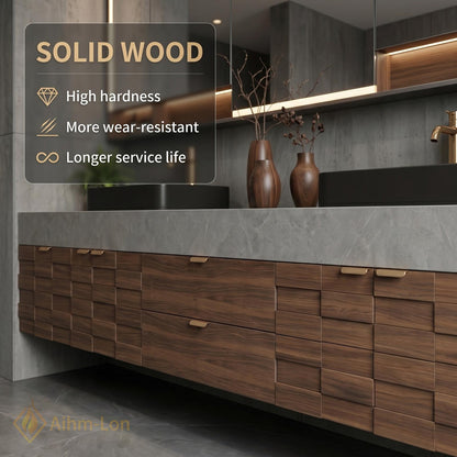 72''-96'' Double Bathroom Vanity with Sink Charcoal Walnut Modern Floating Stone-Top