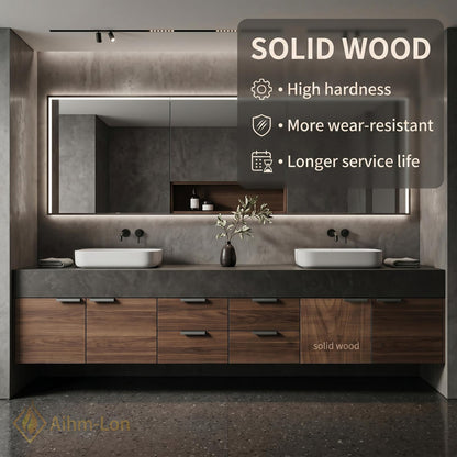 60''-96'' Double Bathroom Vanity with Sink Dark Walnut Slatted Center Panel Design