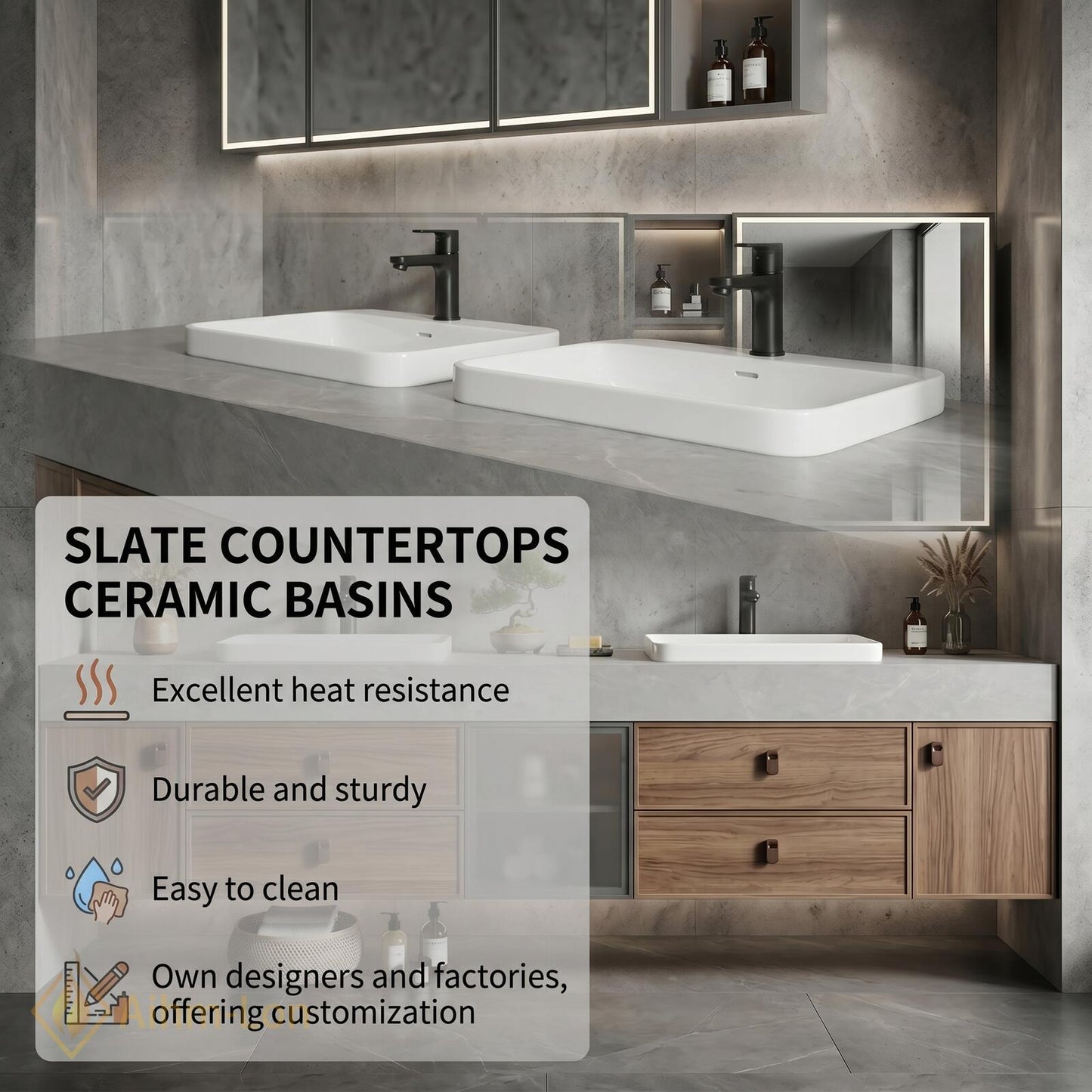 70''-96'' Modern Floating Bathroom Vanity with Sink Stone Top Glass-Door Sleek Storage
