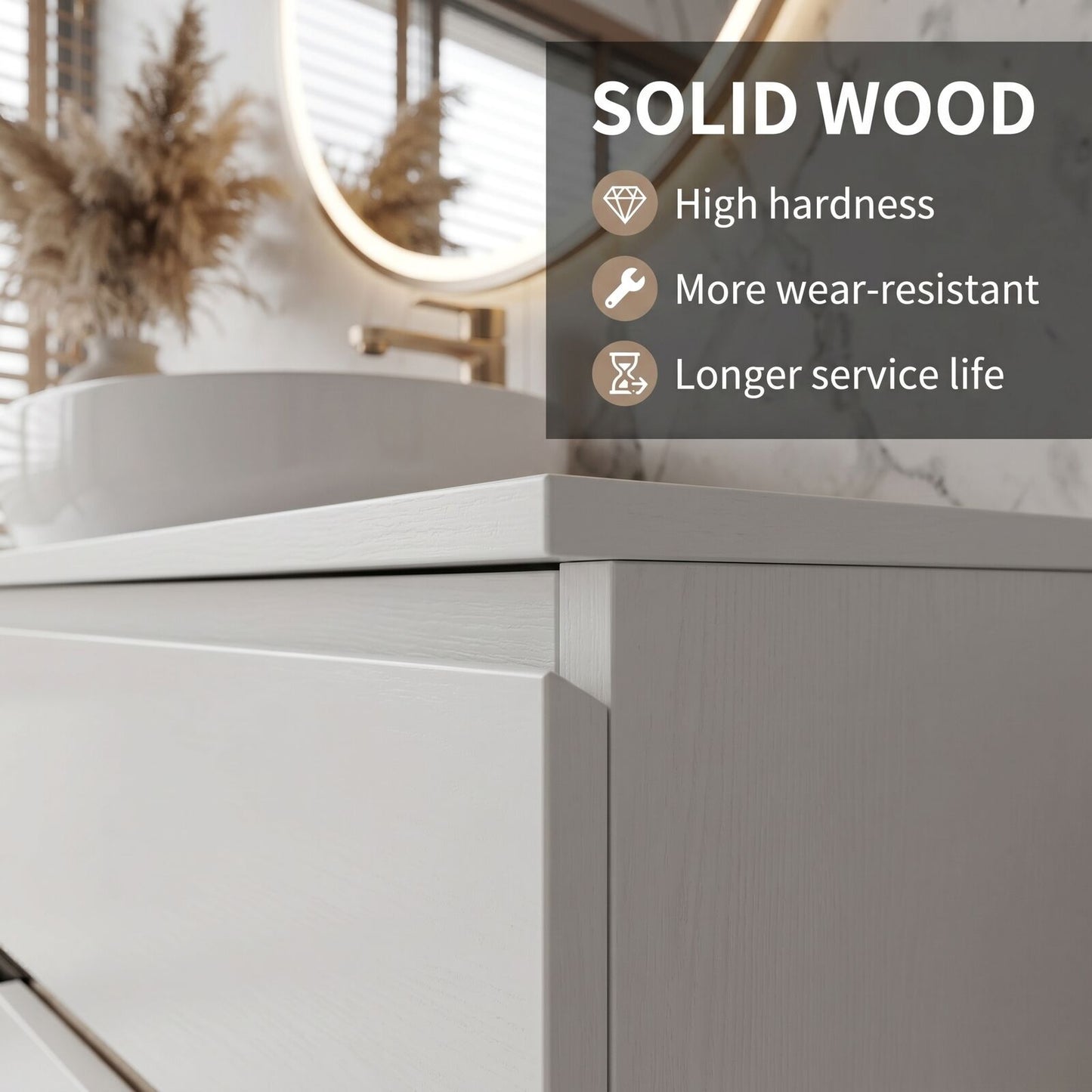 36''-64'' Modern Bathroom Vanity with Sink Floating White Anti-Fog Open Side Shelving