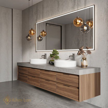 70''-96'' Double Bathroom Vanity with Sink Modern Wood-Grain Vanities Large Marble Texture