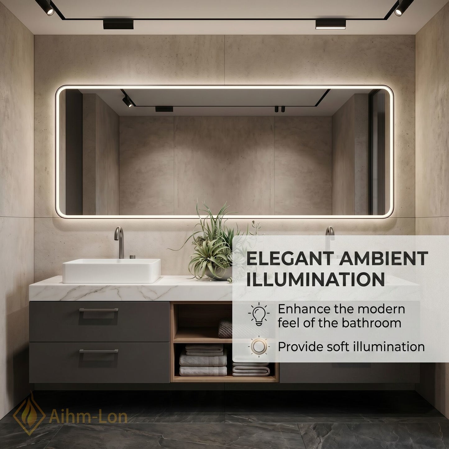 60''-96'' Double Bathroom Vanity with Sink Floating Base White Marble Top Open