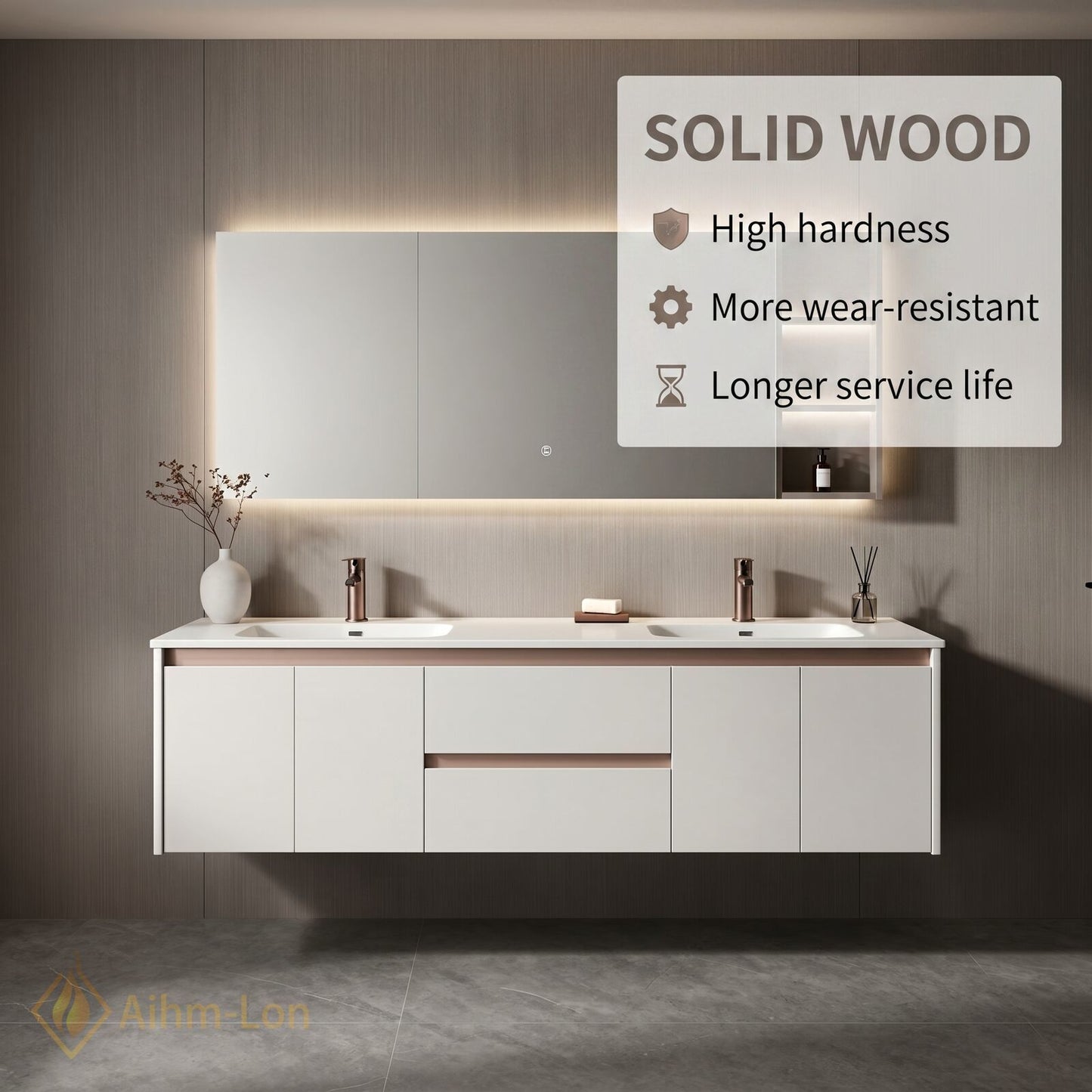 60''-96'' Wide Bathroom Vanity with Sink Matte White Double Sink Spacious Mirror Cabinet