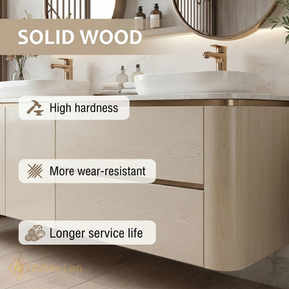 60''-96'' Double Bathroom Vanity with Sink Floating Matte Cream Wide Countertop Space