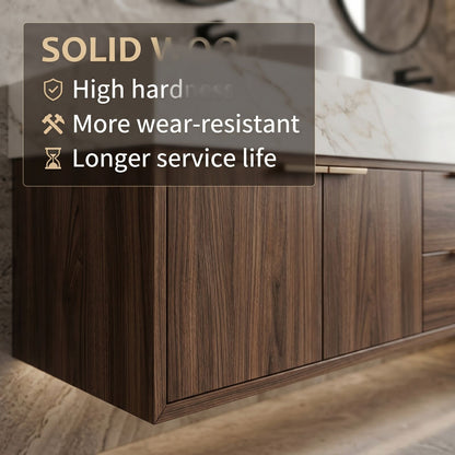 70''-96'' Double Bathroom Vanity with Sink Marble Top Wood-Grain Base Backlit Mirrors