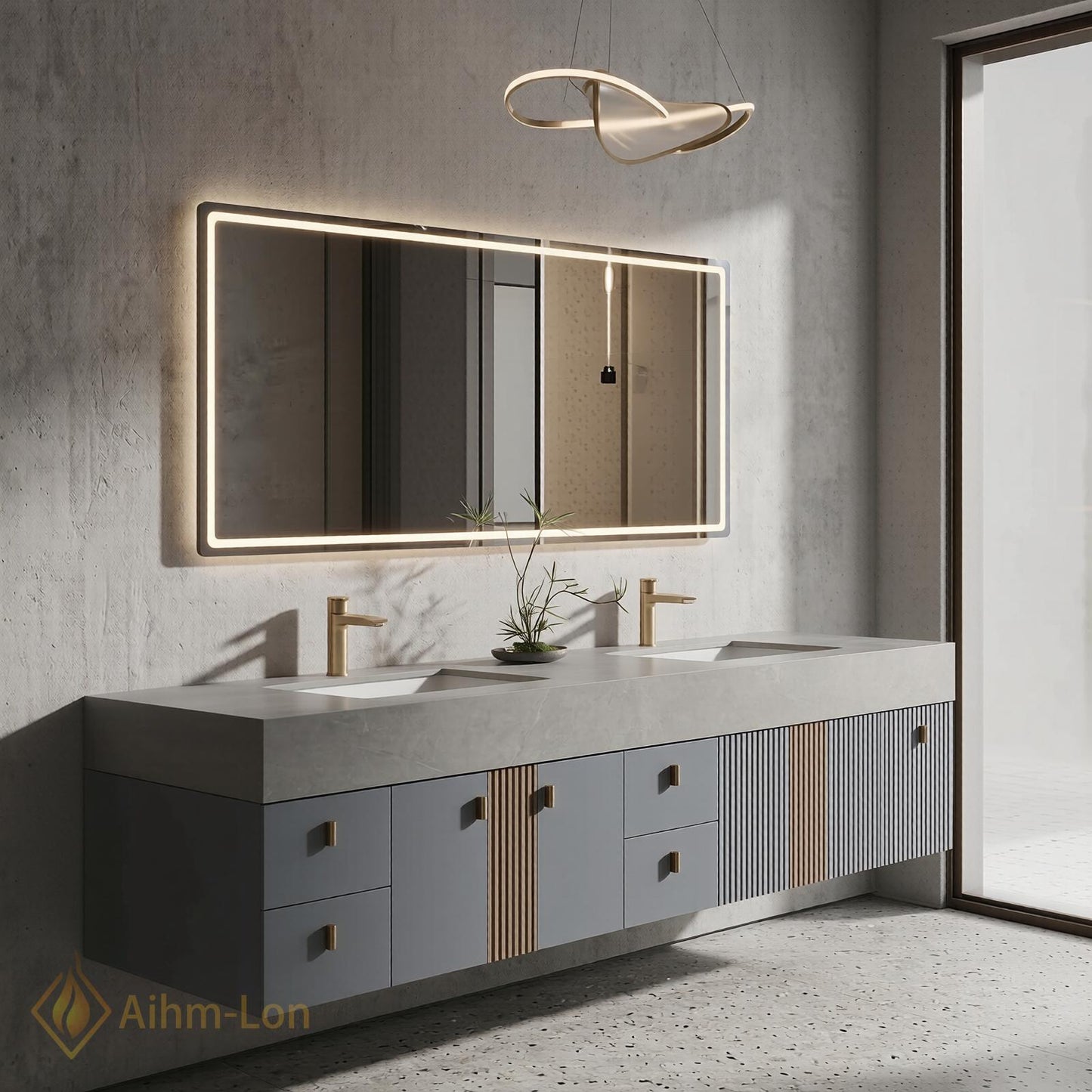 70''-96'' Double Bathroom Vanity with Sink Grey Modern Floating Panels Drawers Soft