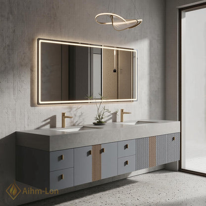 70''-96'' Double Bathroom Vanity with Sink Grey Modern Floating Panels Drawers Soft