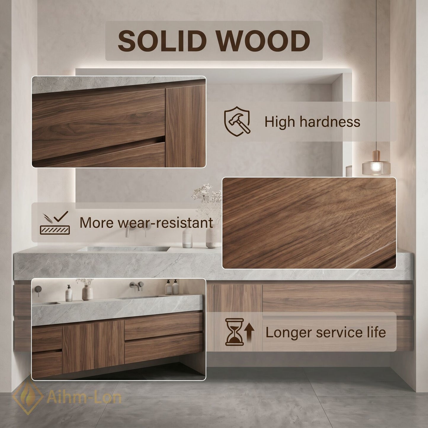 60''-96'' Double Bathroom Vanity with Sink Floating Storage Drawers Large Marble Texture