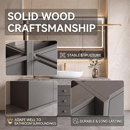 36''-110'' Floating Bathroom Vanity with Sink Sintered Stone Top Geometric Frame
