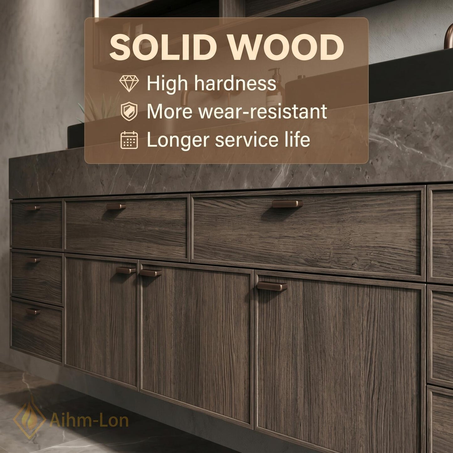 72''-96'' Double Bathroom Vanity with Sink Dark-Walnut Floating Grain Drawer Storage