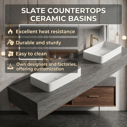 60''-96'' Mid-Century Grey Bathroom Vanity with Sink Large Center Open Shelf Storage