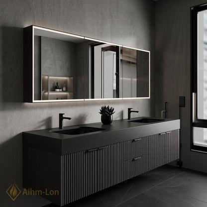 60''-96'' Double Bathroom Vanity with Sink Modern Floating Fluted Panel Matte Charcoal