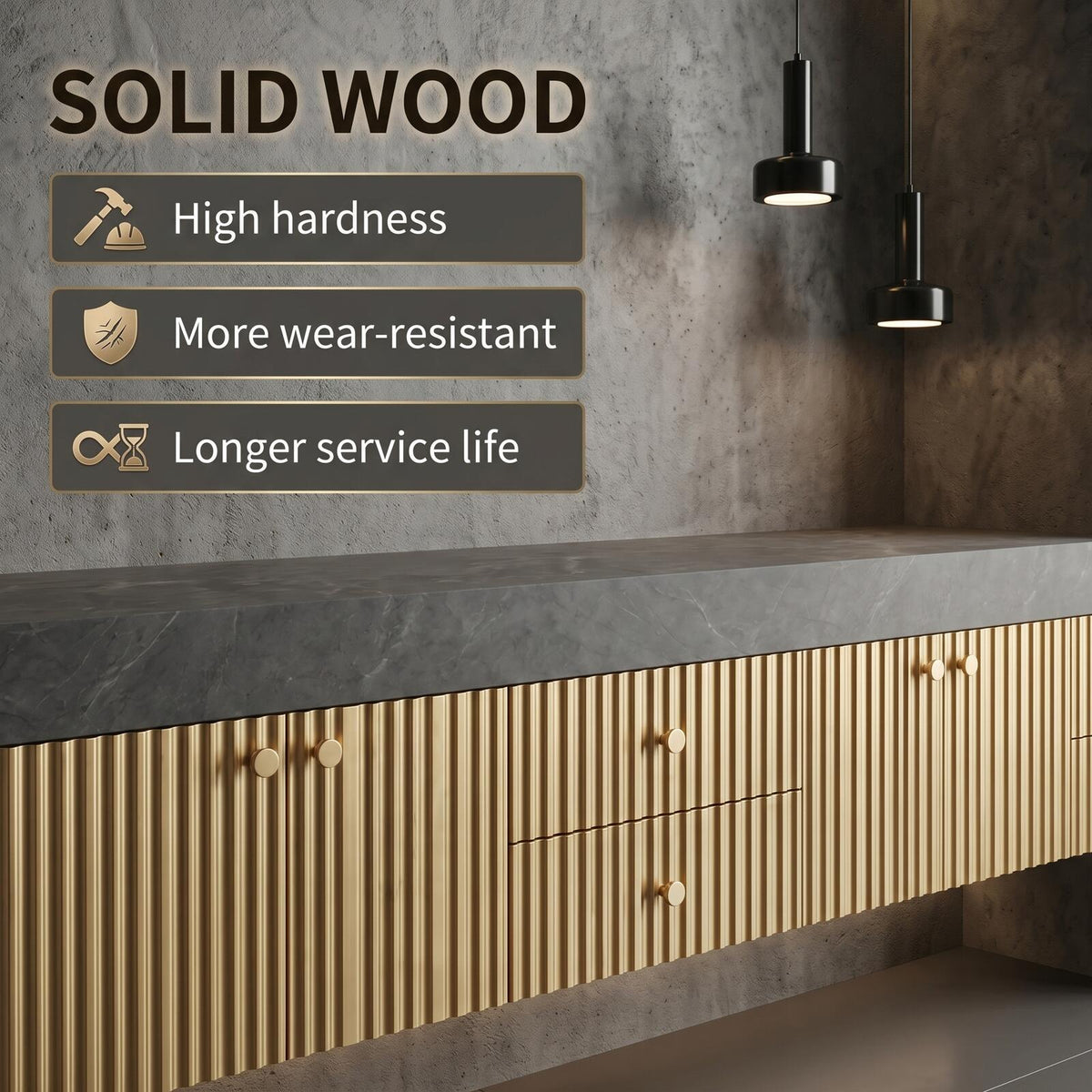 60''-96'' Double Bathroom Vanity with Sink Modern Floating Fluted Front Brushed Gold Accents