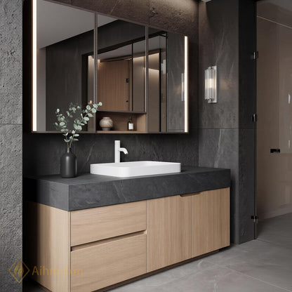 36''-110'' Modern Bathroom Vanity with Sink Handleless Drawers Warm Wood Doors