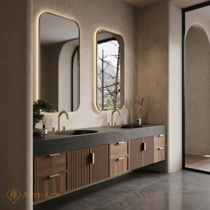 76''-96'' Double Bathroom Vanity with Sink Dark-Wood Modern Floating Stone-Top