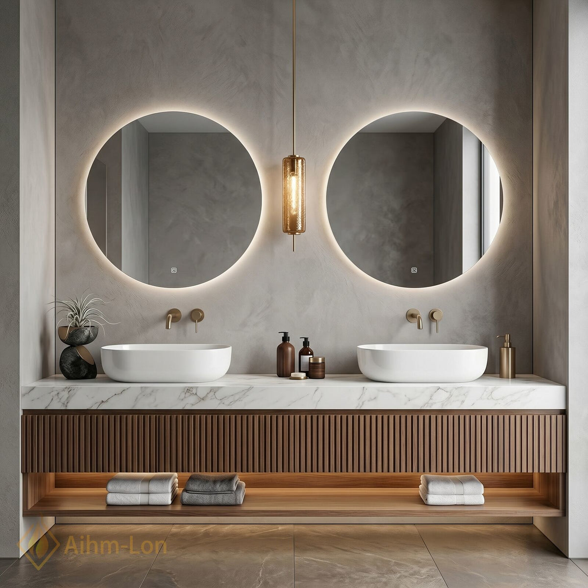 60''-96'' Double Bathroom Vanity with Sink Double Sinks Slatted Wood Panel Shelving