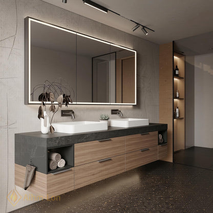 60''-96'' Double Bathroom Vanity with Sink Floating Dark Stone Top Wide Drawers
