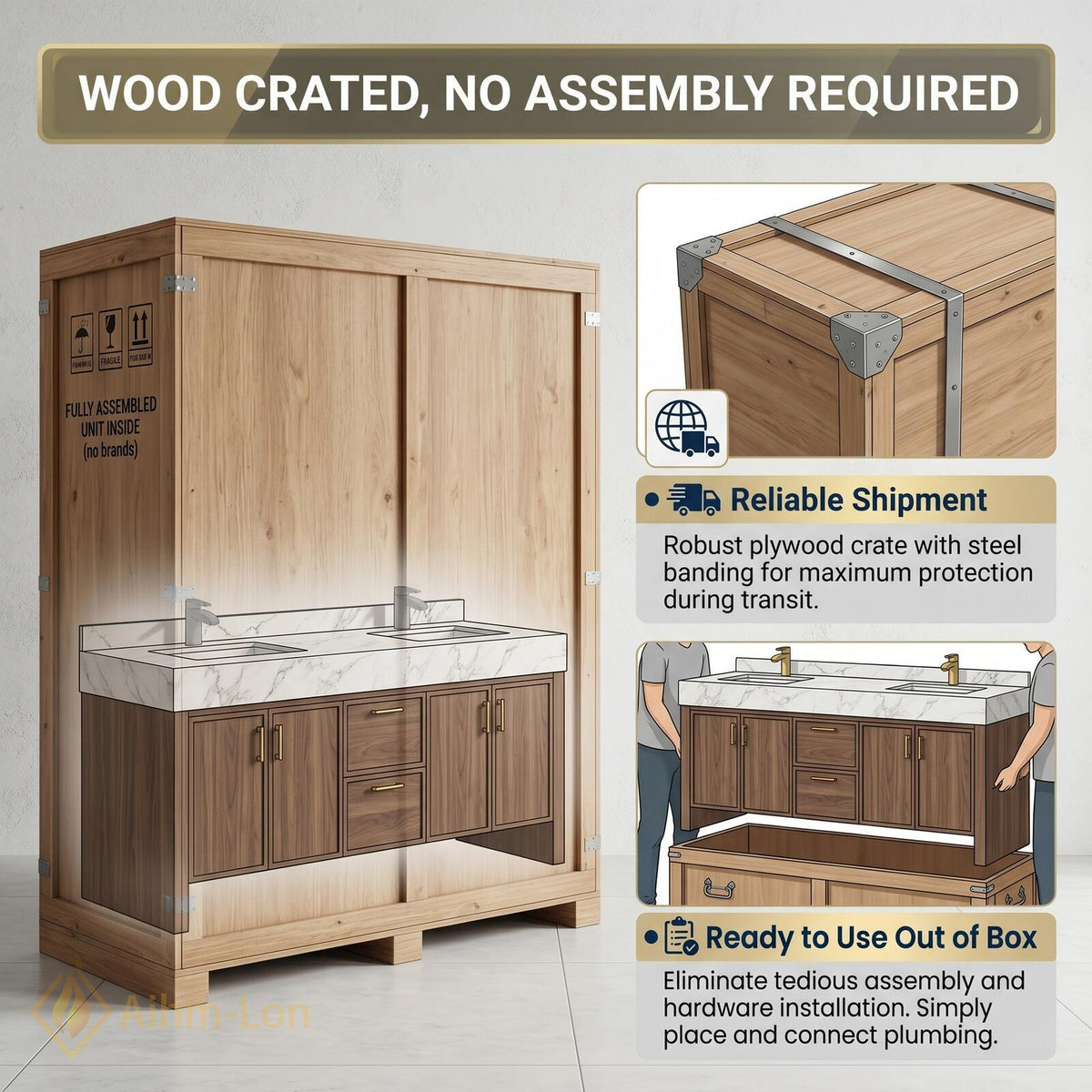 60''-96'' Double Bathroom Vanity with Sink Floating Dark Walnut Rich Grain Storage