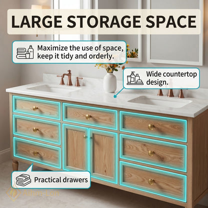 72''-96'' Classic Bathroom Vanity with Sink Oak Nine Drawers Tapered Leg Cabinet