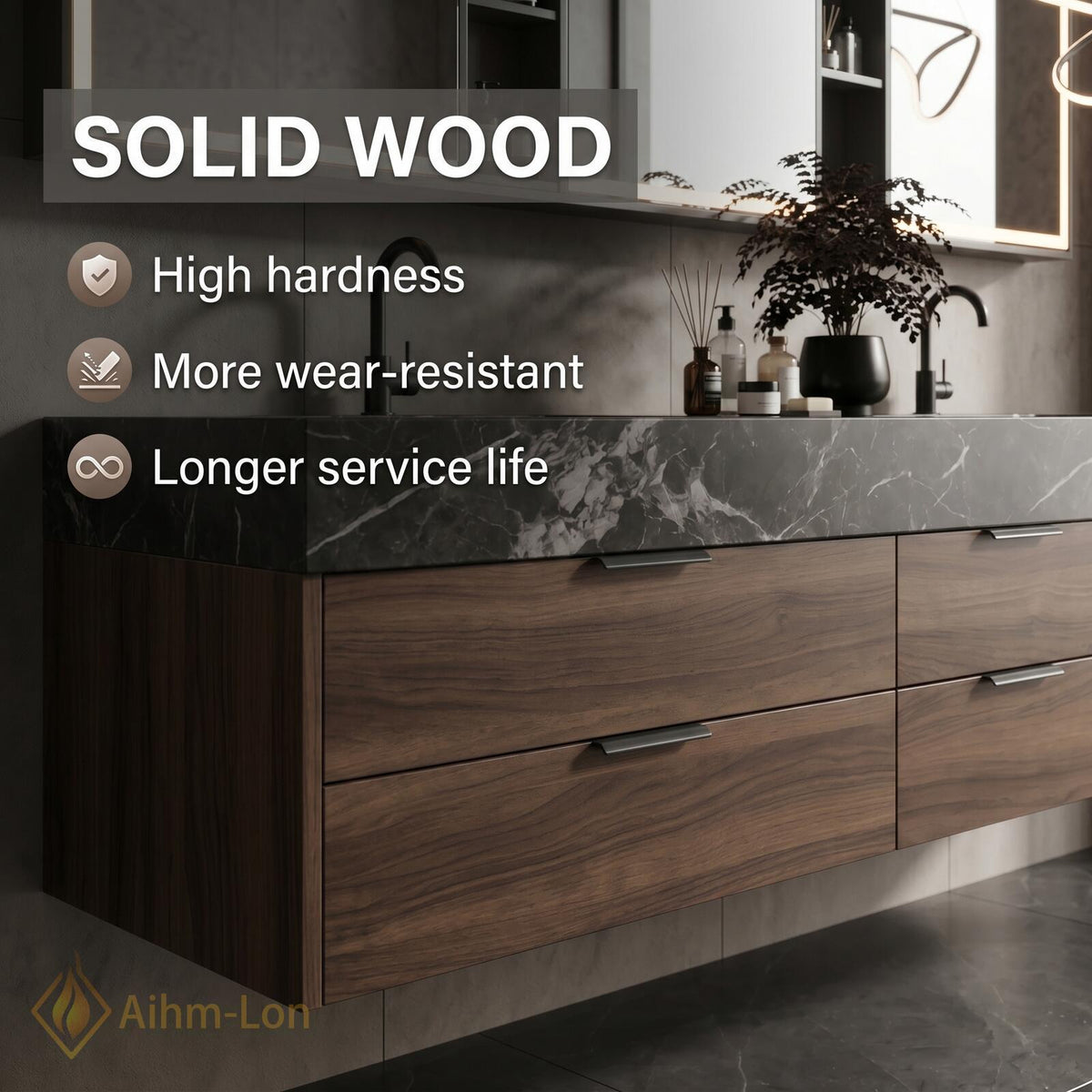 60''-96'' Double Bathroom Vanity with Sink Floating Wood Grain Drawers Countertop Space