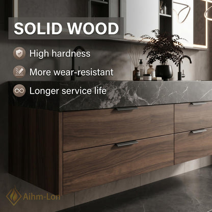 60''-96'' Double Bathroom Vanity with Sink Floating Wood Grain Drawers Countertop Space