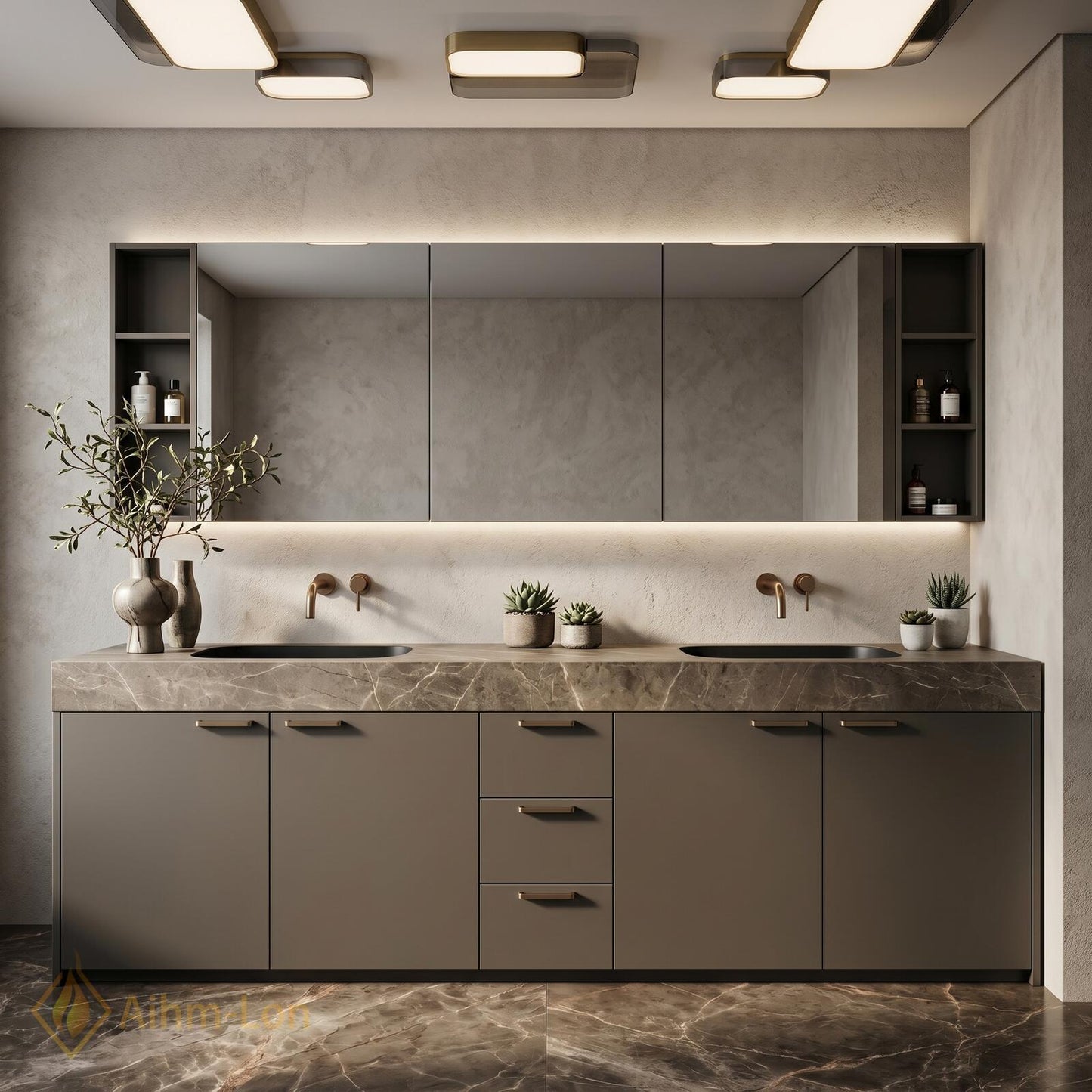 60''-96'' Modern Bathroom Vanity with Sink Flat-Panel Stone Textured Drawers Cabinet