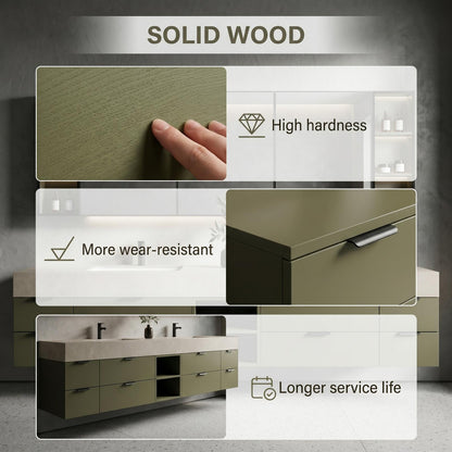 60''-96'' Double Bathroom Vanity with Sink Modern Floating Matte Olive Green Open Shelving
